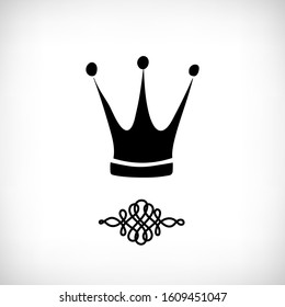 Vector illustration. Hand drawn black crown icon on the vignette background. Isolated image of crown.