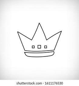 Vector illustration. Hand drawn black line crown icon on the vignette background. Isolated image of crown. Beauty and fashion shopping concept. 