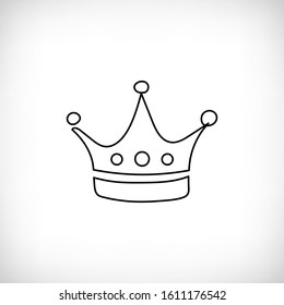 Vector illustration. Hand drawn black line crown icon on the vignette background. Isolated image of crown. Beauty and fashion shopping concept. 