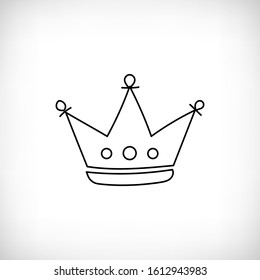 Vector illustration. Hand drawn black line crown icon on the vignette background. Isolated image of crown. Beauty and fashion shopping concept. 