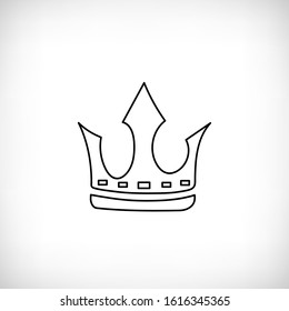 Vector illustration. Hand drawn black line crown icon on the vignette background. Isolated image of crown. Beauty and fashion shopping concept. 