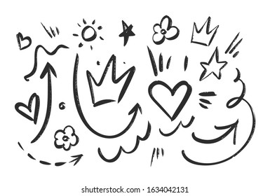 Vector illustration: Hand drawn black sketch elements set on white background. 