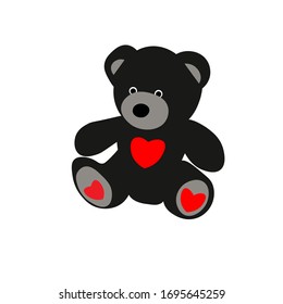 Vector illustration of hand drawn black bear with heart. Ink drawing, beautiful animal design elements   Funny illustration  Valentine's Day toy on isolated white background