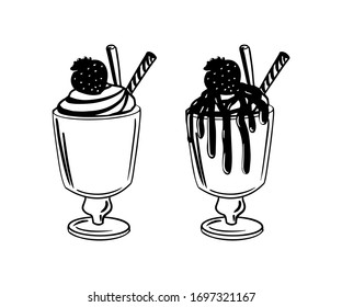 Vector illustration of hand drawn black strawberry ice cream.