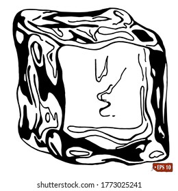 Vector illustration hand drawn black sketch ice cube on the white background.