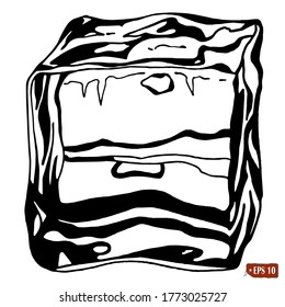 Vector illustration hand drawn black sketch ice cube on the white background.