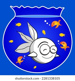 vector illustration of a hand drawn black and white fish with golden fish in a bowl of water. useful for Persian
Nowruz 