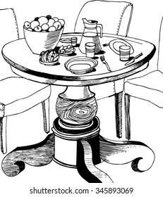 Vector illustration. Hand drawn black and white still life. Ink sketch.