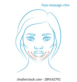 Vector illustration: hand drawn blue scheme face massage demonstrated on beautiful afro american woman