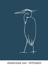 Vector illustration of hand drawn blue heron. Beautiful ink drawing