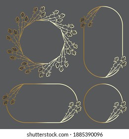 Ilustración vectorial de la plantilla de fondo de borde de marco botánico dibujado a mano, correa, círculo, retrato y paisaje para bodas, saludo, menú, tarjeta y otros