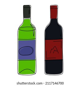 Vector illustration of a hand drawn bottles of wine isolated on a white background.