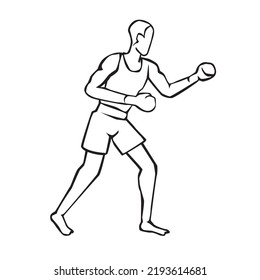 Vector illustration of hand drawn boxer in action. Sports concept. 