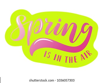 Vector illustration of hand drawn brush lettering quote Spring Is In The Air for card, print, poster, banner, decoration