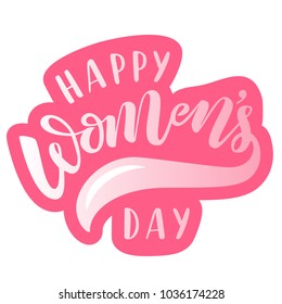 Vector illustration of hand drawn brush lettering quote Happy Women's Day on pink backdrop for congratulation, greeting card, poster, banner on 8 March, International Women's Day