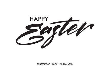 Vector illustration. Hand drawn brush type lettering of Happy Easter on white background.