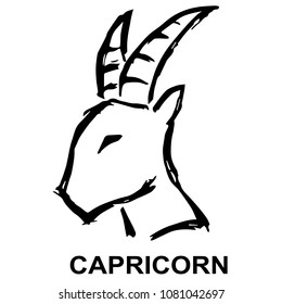 Vector Illustration Hand Drawn Brush of Zodiac Sign Capricorn. Flat Line Icon, Sign, Symbol, Graphic Design Outline Silhouette EPS10.