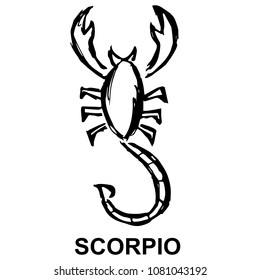 Vector Illustration Hand Drawn Brush of Zodiac Sign Scorpio. Flat Line Icon, Sign, Symbol, Graphic Design Outline Silhouette EPS10.