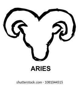 Vector Illustration Hand Drawn Brush of Zodiac Sign Aries. Flat Line Icon, Sign, Symbol, Graphic Design Outline Silhouette EPS10.
