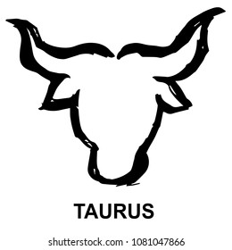 Vector Illustration Hand Drawn Brush of Zodiac Sign Taurus. Flat Line Icon, Sign, Symbol, Graphic Design Outline Silhouette EPS10.