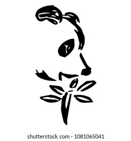 Vector Illustration Hand Drawn Brush of Cute Panda Animal. Flat Line Icon, Sign, Symbol, Graphic Design Outline Silhouette EPS10.