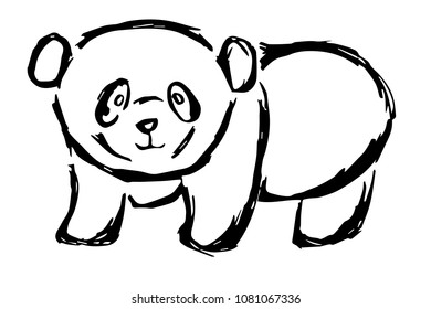 Vector Illustration Hand Drawn Brush of Cute Panda Animal. Flat Line Icon, Sign, Symbol, Graphic Design Outline Silhouette EPS10.