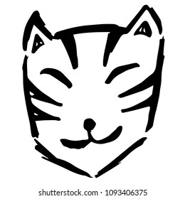 Vector Illustration Hand Drawn Brush of Japan Mask. Flat, Icon, Sign, Logo, Symbol, Object, Graphic Design, Element, Background, Print.
