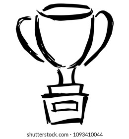 Vector Illustration Hand Drawn Brush of Trophy Cup Champion Winner. Flat, Icon, Sign, Logo, Symbol, Object, Graphic Design, Element, Background, Print.