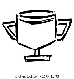 Vector Illustration Hand Drawn Brush of Trophy Cup Champion Winner. Flat, Icon, Sign, Logo, Symbol, Object, Graphic Design, Element, Background, Print.