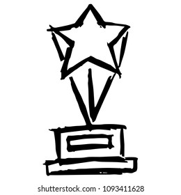 Vector Illustration Hand Drawn Brush of Trophy Cup Champion Winner. Flat, Icon, Sign, Logo, Symbol, Object, Graphic Design, Element, Background, Print.
