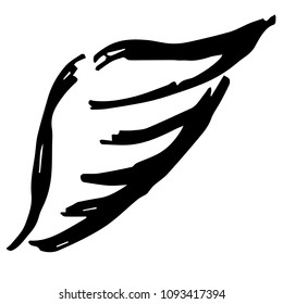 Vector Illustration Hand Drawn Brush of Wings Bird Feather. Flat, Icon, Sign, Logo, Symbol, Object, Graphic Design, Element, Background, Print.