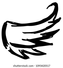 Vector Illustration Hand Drawn Brush of Wings Bird Feather. Flat, Icon, Sign, Logo, Symbol, Object, Graphic Design, Element, Background, Print.