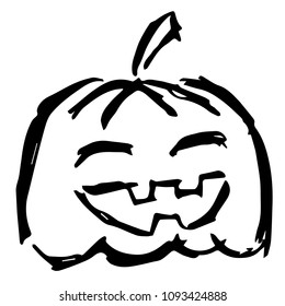 Vector Illustration Hand Drawn Brush of Halloween Pumpkin with Witch Hat. Flat, Icon, Sign, Logo, Symbol, Object, Graphic Design, Element, Background, Print.
