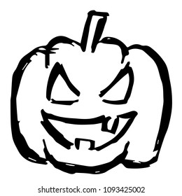 Vector Illustration Hand Drawn Brush of Halloween Pumpkin with Witch Hat. Flat, Icon, Sign, Logo, Symbol, Object, Graphic Design, Element, Background, Print.