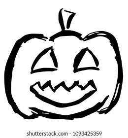Vector Illustration Hand Drawn Brush of Halloween Pumpkin with Witch Hat. Flat, Icon, Sign, Logo, Symbol, Object, Graphic Design, Element, Background, Print.