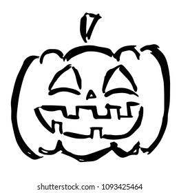 Vector Illustration Hand Drawn Brush of Halloween Pumpkin with Witch Hat. Flat, Icon, Sign, Logo, Symbol, Object, Graphic Design, Element, Background, Print.