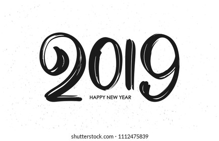 Vector illustration: Hand drawn brush type lettering of 2019. Happy New Year. Chines calligraphy