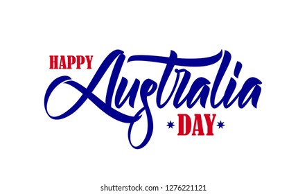 Vector illustration: Hand drawn brush type lettering composition of Happy Australia Day on white background
