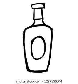 Vector Illustration Hand Drawn Brush of Wine and Glass.