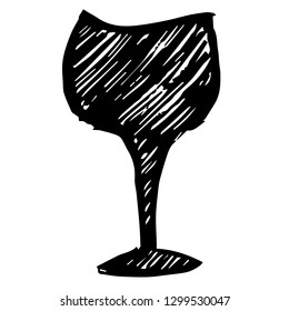 Vector Illustration Hand Drawn Brush of Wine and Glass.