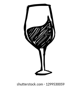 Vector Illustration Hand Drawn Brush of Wine and Glass.