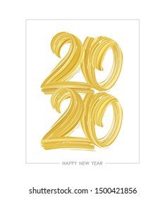 Vector illustration: Hand drawn brush stroke golden paint lettering of 2020. Happy New Year 