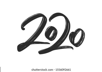 Vector illustration: Hand drawn brush ink lettering of 2020. Happy New Year. Chines calligraphy