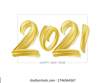 Vektor-Abbildung: Handgezeichneter Pinselstrich goldene Lackierung von 2021. Happy New Year 