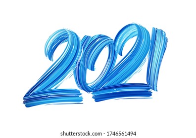 Vektor-Abbildung: Handgezeichnete Pinselstriche blauen Malerei von 2021. Happy New Year 