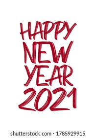 Vector illustration. Hand drawn brush lettering composition of Happy New Year 2021 on white background.
