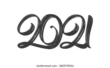 Vector illustration: Hand drawn brush type lettering of 2021. Happy New Year. Chines calligraphy