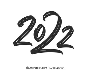 Vector illustration: Hand drawn brush lettering of 2022. Chines calligraphy