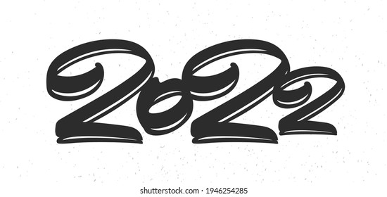 Vector illustration: Hand drawn brush ink lettering of 2022. Chines calligraphy
