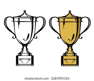 Vector Illustration Hand Drawn Brush of Trophy Cup Champion Winner. Flat, Icon, Sign, Logo, Symbol, Object, Graphic Design, Element, Background, Print.